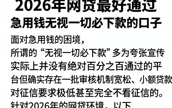 2026年网贷最好通过,概括五个急用钱无视一切必下款的口子