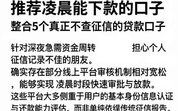 推荐凌晨能下款的口子,整合5个真正不查征信的贷款口子
