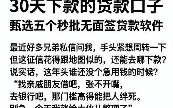 30天下款的贷款口子,甄选五个秒批无面签贷款软件