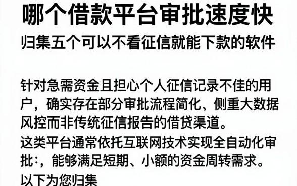 哪个借款平台审批速度快，归集五个可以不看征信就能下款的软件