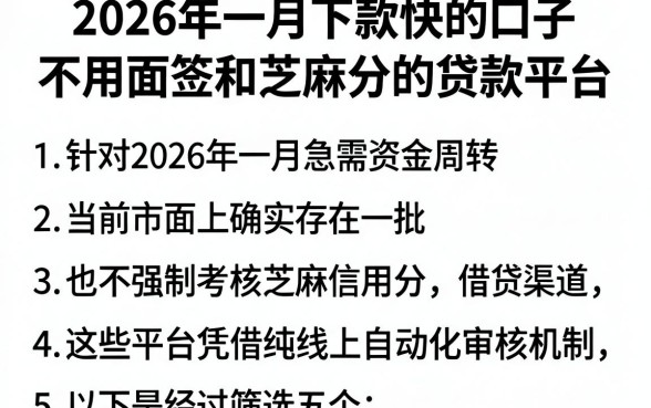 2026年一月下款快的口子，规整五个不用面签和芝麻分的贷款平台