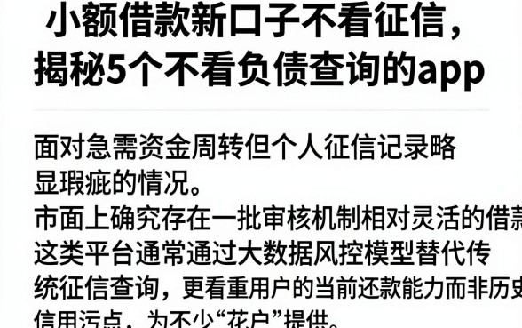 小额借款新口子不看征信，揭秘5个不看负债查询的app