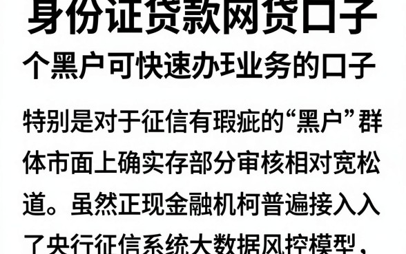 身份证贷款网贷口子，胪列5个黑户可快速办理小额贷款业务的口子