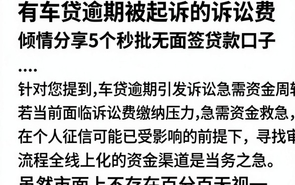 有车贷逾期被起诉的诉讼费,倾情分享5个秒批无面签贷款口子