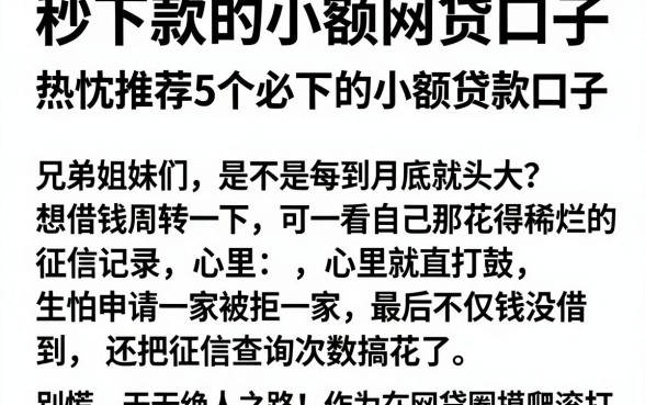 秒下款的小额网贷口子，热忱推荐5个必下的小额贷款口子