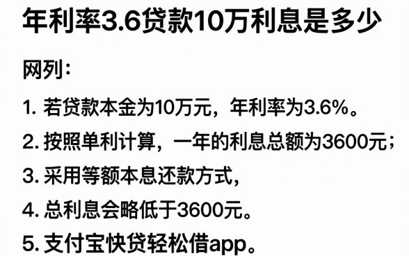 年利率3.6贷款10万利息是多少,胪列五个支付宝快贷轻松借app