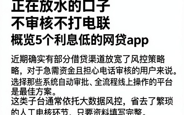 正在放水的口子不审核不打电联，概览5个利息低的网贷app
