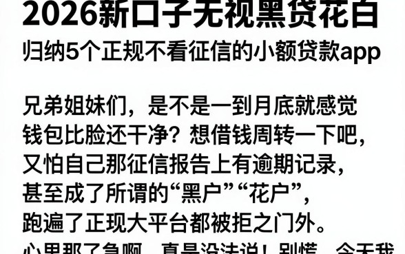 2026新口子无视黑花白，归纳5个正规不看征信的小额贷款app