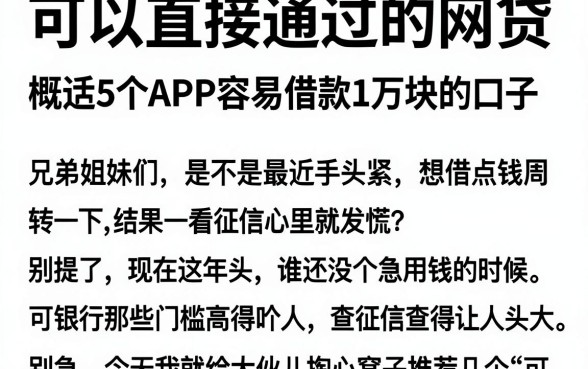 可以直接通过的网贷,概括5个APP容易借款1万块的口子