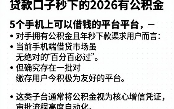 贷款口子秒下的2026有公积金,详细阐述5个手机上可以借钱的平台