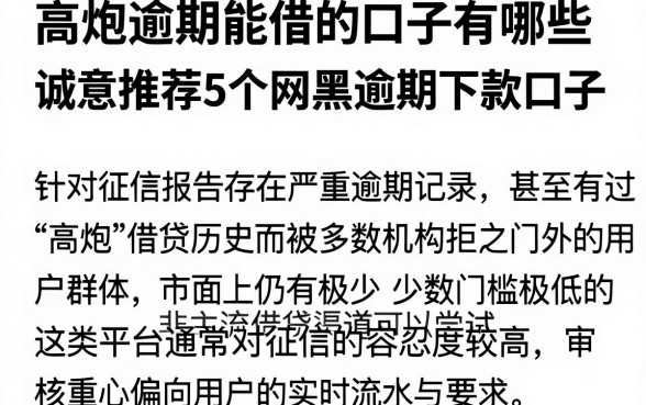 高炮逾期能借的口子有哪些，诚意推荐5个网黑逾期下款口子