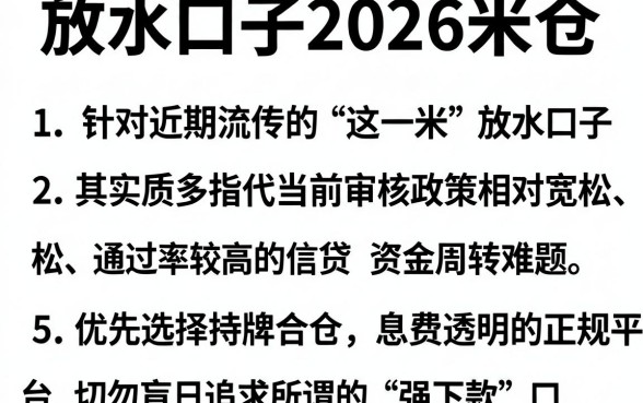 放水口子2026米仓，归纳5个比较好的小额贷款平台