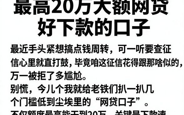 最高20万大额网贷好下款的口子,详尽说明五个靠谱借钱的网贷app