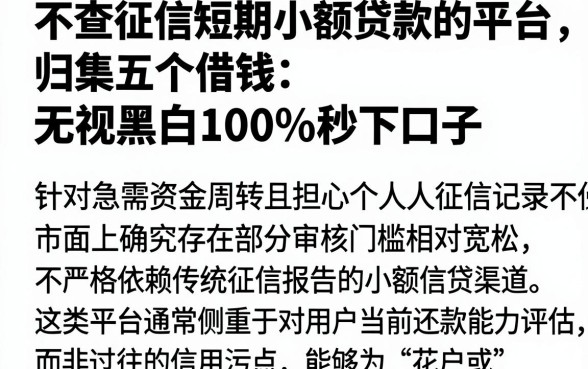 不查征信短期小额贷款的平台，归集五个借钱无视黑白100%秒下口子
