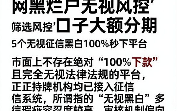 网黑烂户无视风控口子大额分期,筛选5个无视征信黑白100%秒下平台