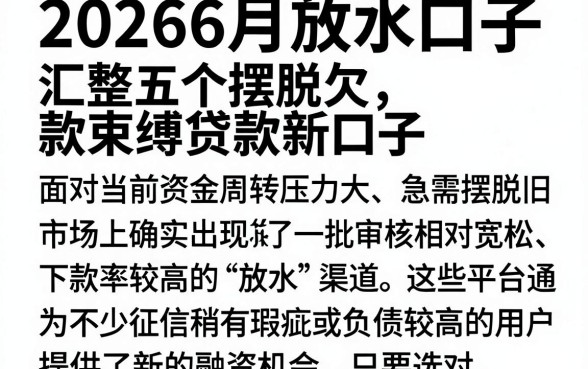 20266月放水口子，汇整五个摆脱欠款束缚贷款新口子