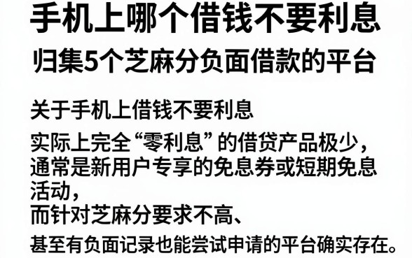 手机上哪个借钱不要利息,归集5个芝麻分负面借款的平台