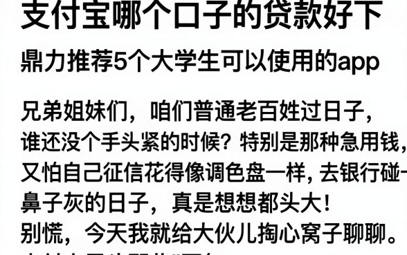 支付宝哪个口子的贷款好下，鼎力推荐5个大学生可以使用的app