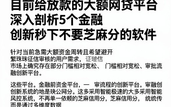 目前给放款的大额网贷平台，深入剖析5个金融创新秒下不要芝麻分的软件