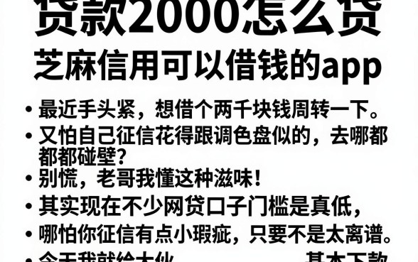 贷款2000怎么贷，概括五个芝麻信用可以借钱的app