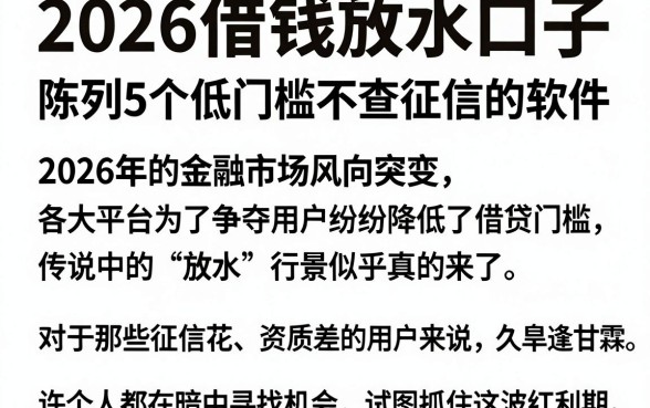 2026借钱放水口子，陈列5个低门槛不查征信的软件