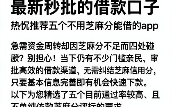 最新秒批的借款口子,热忱推荐五个不用芝麻分能借的app