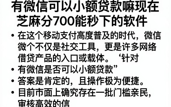 有微信可以小额贷款嘛现在,胪列五个芝麻分700能秒下的软件