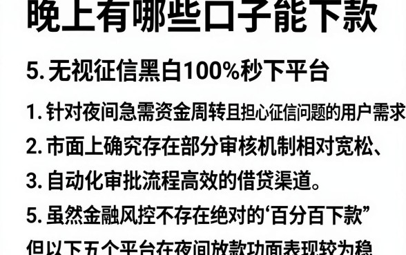 晚上有哪些口子能下款，理出5个无视征信黑白100%秒下平台