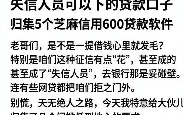失信人员可以下的贷款口子,归集5个芝麻信用600贷款软件