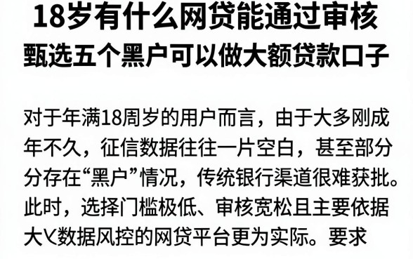 18岁有什么网贷能通过审核,甄选五个黑户可以做大额贷款口子