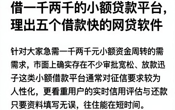借一千两千的小额贷款平台,理出五个借款快的网贷软件