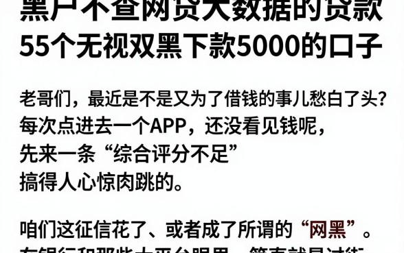 黑户不查网贷大数据的贷款,陈列5个无视双黑下款5000的口子