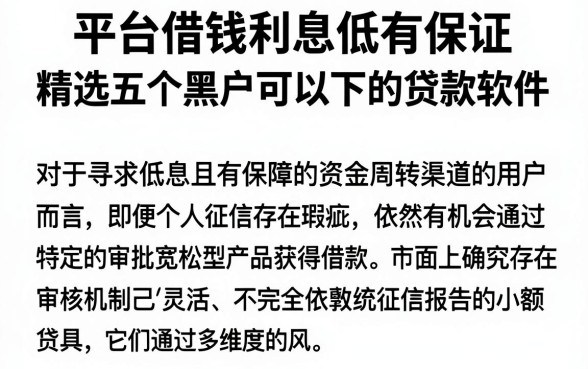 平台借钱利息低有保证,精选五个黑户可以下的贷款软件