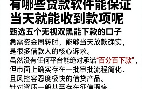 有哪些贷款软件能保证当天就能收到款项呢,甄选五个无视双黑能下款的口子