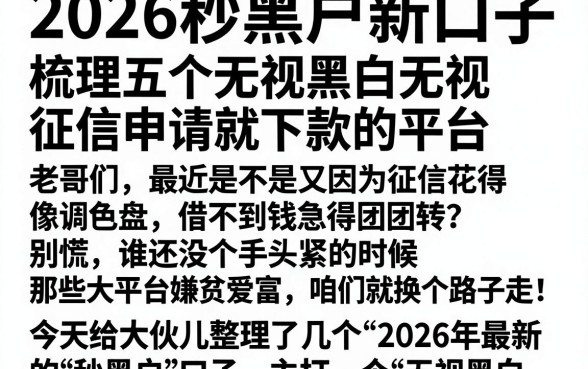 2026秒黑户新口子,梳理五个无视黑白无视征信申请就下款的平台
