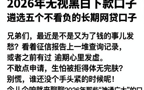 2026年无视黑白下款口子，遴选五个不看负债的长期网贷口子