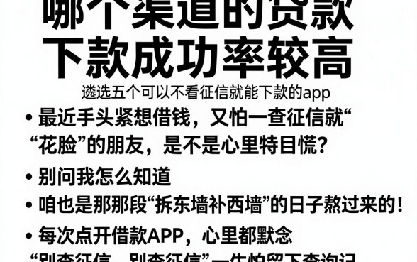 哪个渠道的贷款下款成功率较高,遴选五个可以不看征信就能下款的app