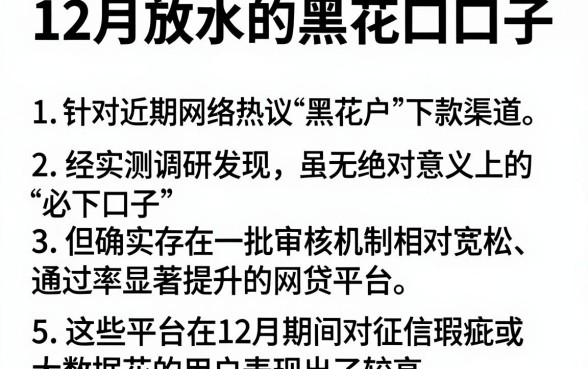 12月放水的黑花口子，枚举5个靠谱借钱的网贷平台