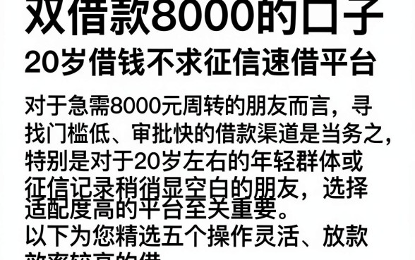 双借款8000的口子,概览五个20岁借钱不求征信速借平台