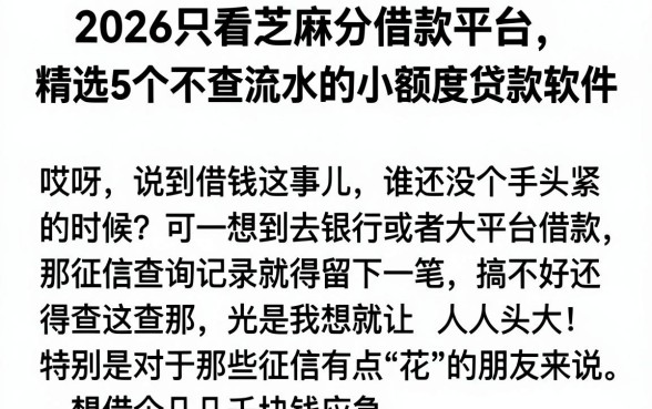 2026只看芝麻分借款平台,精选5个不查流水的小额度贷款软件