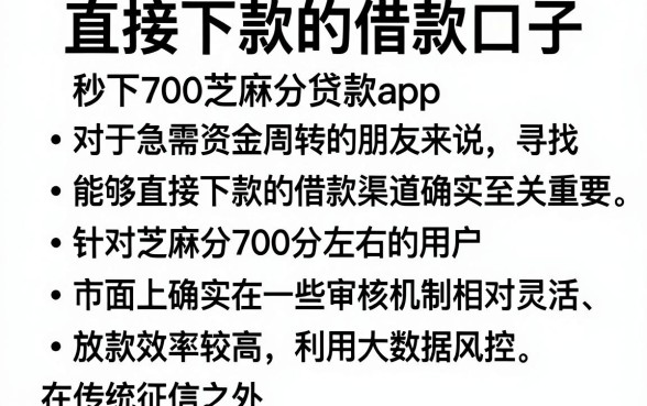 直接下款的借款口子，条列五个秒下700芝麻分贷款app