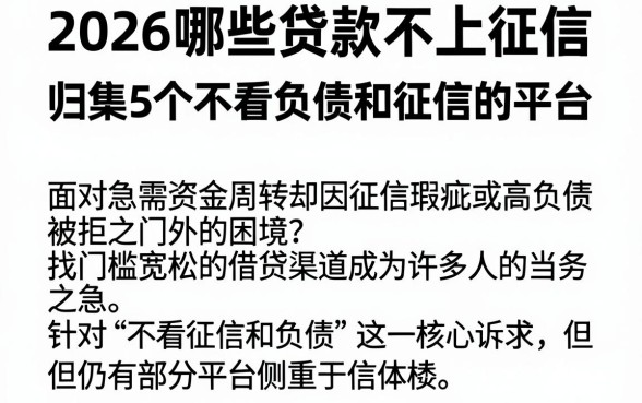 2026哪些贷款不上征信，归集5个不看负债和征信的平台