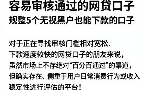 容易审核通过的网贷口子,规整5个无视黑户也能下款的口子