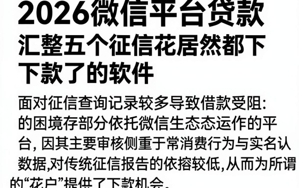 2026微信平台贷款，汇整五个征信花居然都下款了的软件