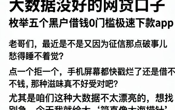 大数据没好的网贷口子，枚举五个黑户借钱0门槛极速下款app