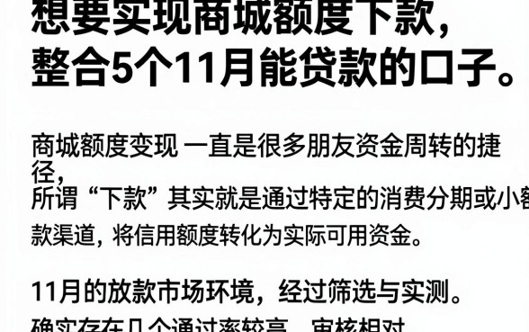 想要实现商城额度下款，整合5个11月能贷款的口子