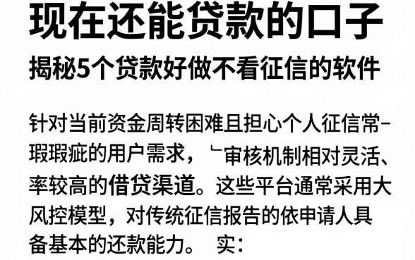 现在还能贷款的口子,揭秘5个贷款好做不看征信的软件