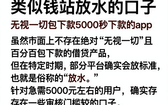 类似钱站放水的口子，概括五个无视一切包下款5000秒下款的app