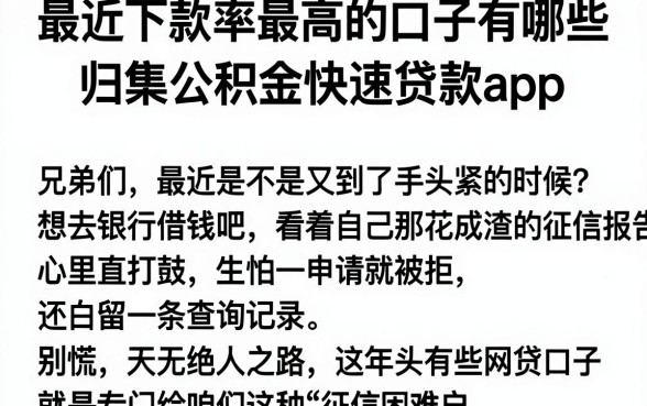 最近下款率最高的口子有哪些，归集五个公积金快速贷款app