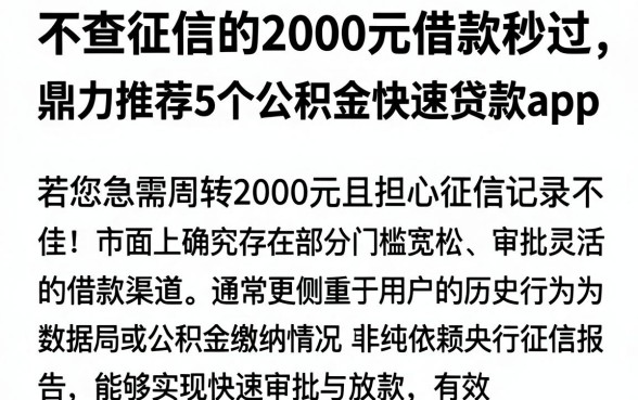 不查征信的2000元借款秒过，鼎力推荐5个公积金快速贷款app